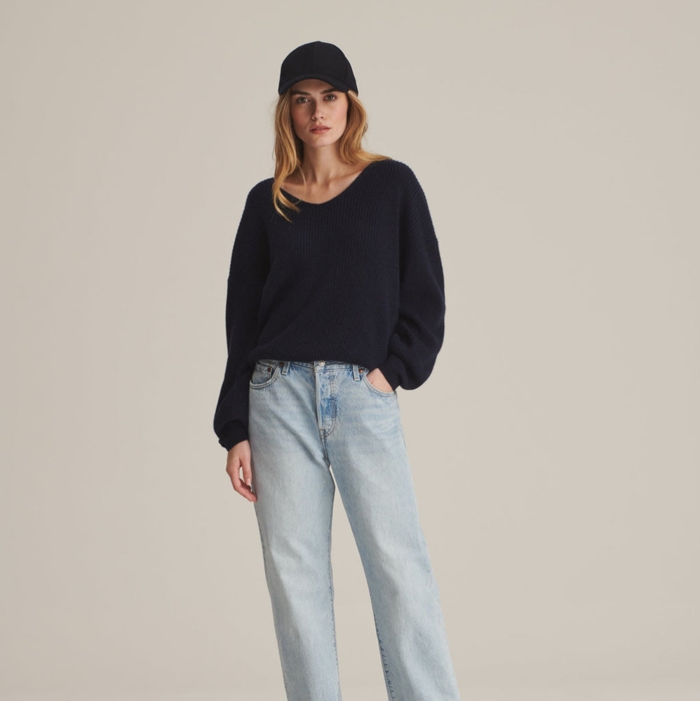 NWT - Naadam cashmere ribbed relaxed the neck sweater Color Dark Navy